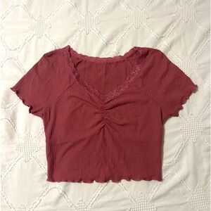 dusty pink shein v-neck cropped tee